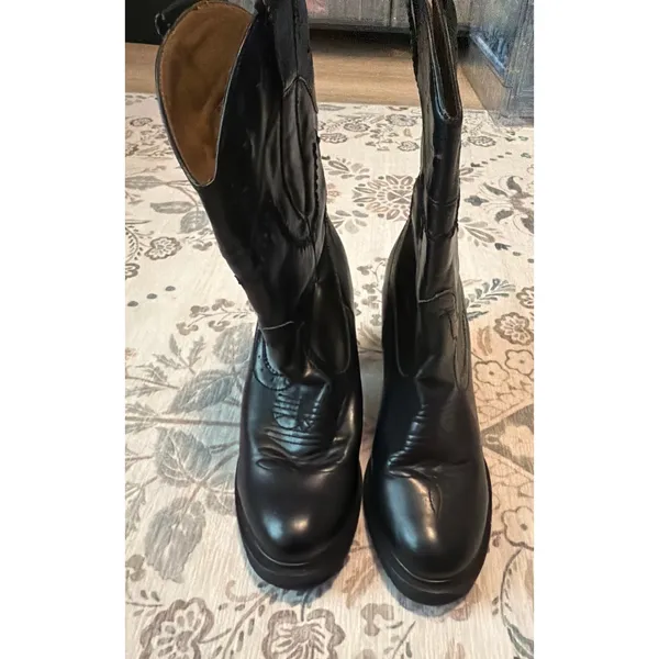 Roper Black Faux Leather Western Heeled Platform Boots Mid-Calf Size US 9 - Image 4