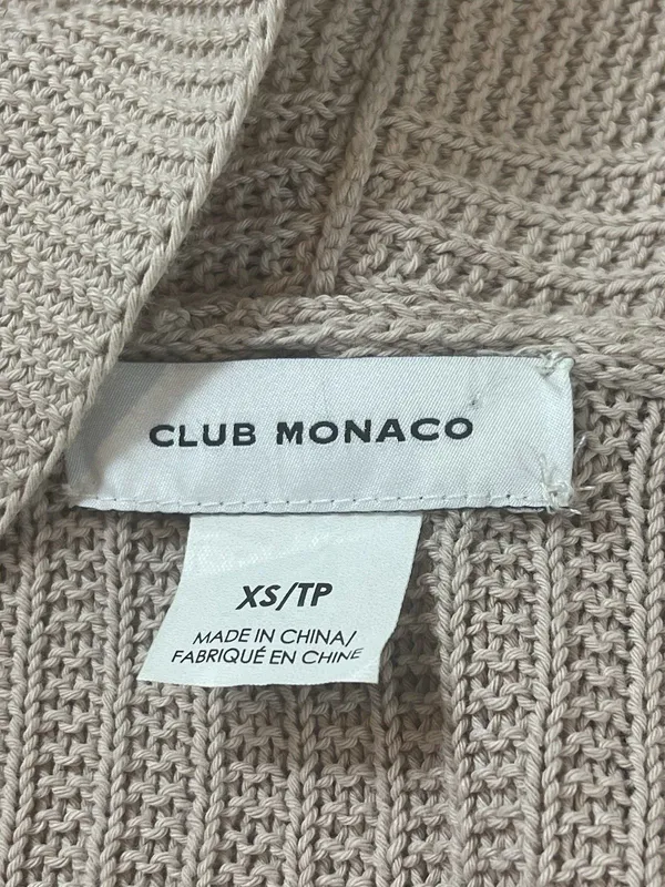 Club Monaco 100% Cotton Cable Knit Cardigan Beige Open Front Oversized XS - Image 7