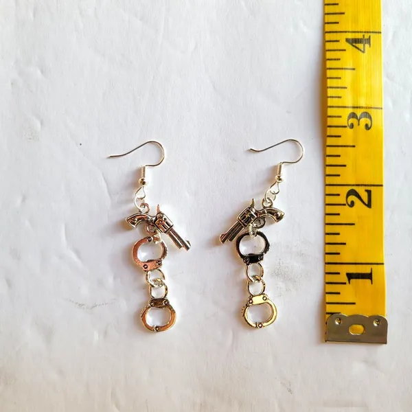 Punk Earrings - Gun & Handcuff Charms NWOT - Image 6