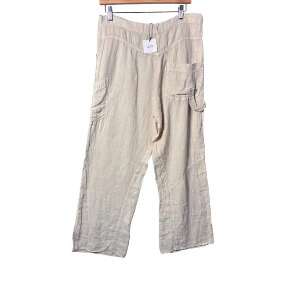 Zara Womens Alana Linen Pant M Beige Cargo Wide Leg Seam Detail Coastal Grandma - Image 2