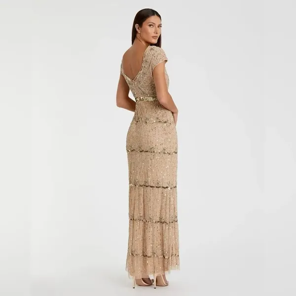 NWT Mac Duggal 9089 Cap Sleeve Embellished Gown Nude 8 - Image 5
