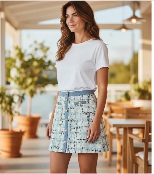 🦋NWT Nanette Lepore Tweed & Denim Button-Front Mini Skirt (Size Large)🦋 - Image 5