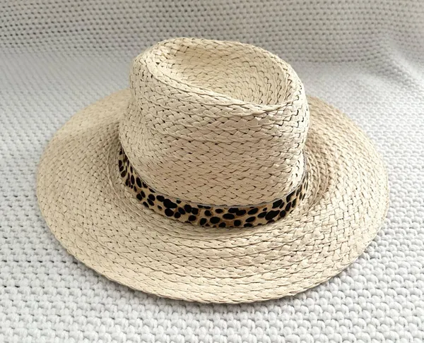 Vince Camuto Beige Straw Leopard Pony Hair Band Summer Hat Floppy Panama OS - Image 8