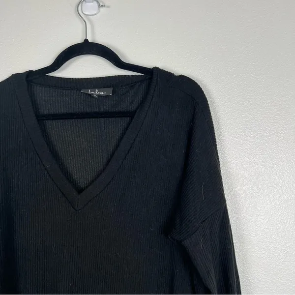 Lulus Long Sleeve‎ Ribbed Top Black Sz S - Image 3