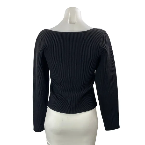 Aritzia Babaton Women's Black Sweetheart Ribbed Knit Pullover Sweater Top Size L - Image 3