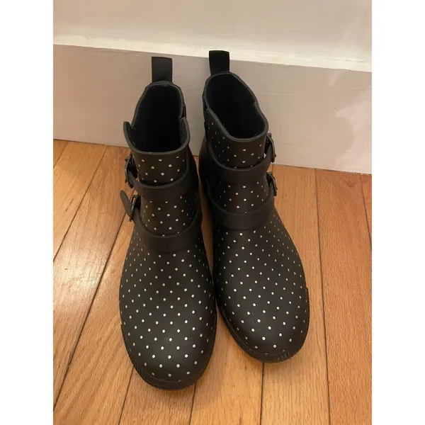 NWOT Cougar Royale‎ ankle rain boots black white polka dot women's size 8 - Image 6