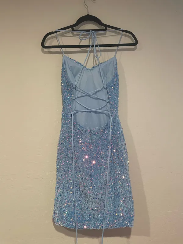 Baby blue mini sequin dress - Image 4