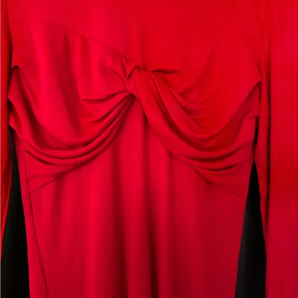 🔥Farm Rio Red Knot Front Maxi Dress Long Sleeve Bodycon Elegant ~ L - Image 4