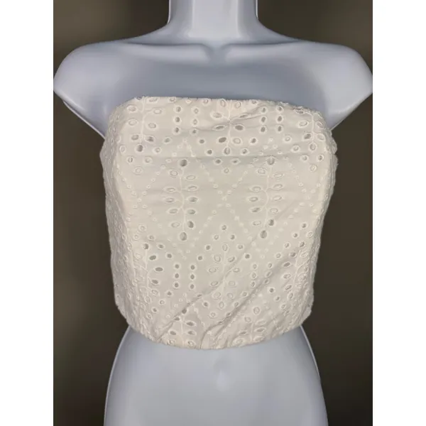 Alice + Olivia White Eyelet Strapless Crop Top Size 6 Fairycore Boho - Image 2