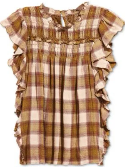 FREE PEOPLE Not Your Average Girl Plaid Ruffle Top - Image 4