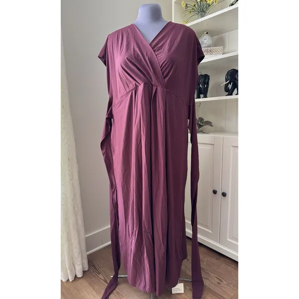 Halara Breezeful™ Midi Dress 2X Plus Amaranth Plum V Neck Short Sleeve Pockets - Image 7