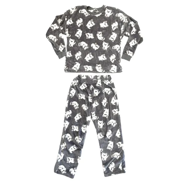 Penti Womens M Puppy Dog Print Gray Pajama Set Soft Cozy Winter - Image 3