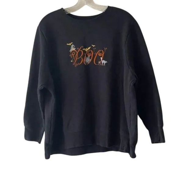 Just My Size Halloween "Boo" Graphic Black Sweatshirt 1X Cotton Blend Casual Fall Fashion - Image 2
