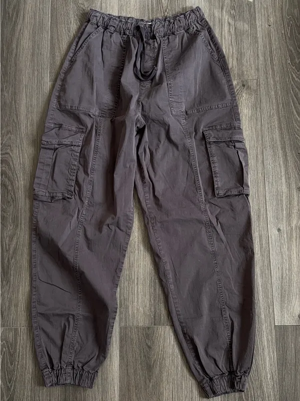 Garage Grey Cargo Drawstring Jogger Pants Size Small Indie Casual Utility - Image 2