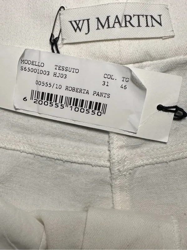 WJ Martin Roberta White Wide Leg Denim Pants Cotton Linen Blend NWT Sz 46 US 10 - Image 8