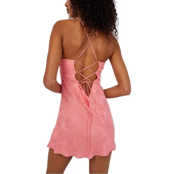 NWT For Love & Lemons Gabrielle Embellished Pink Open Back Mini Slip Dress Small - Image 2