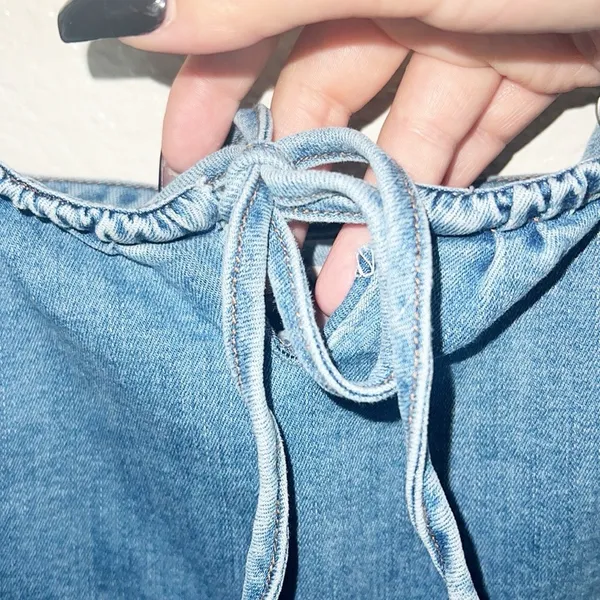 Hollister Chambray Tank Fitted Bodycon Tie Keyhole Front Pull On Mini Dress - Image 3