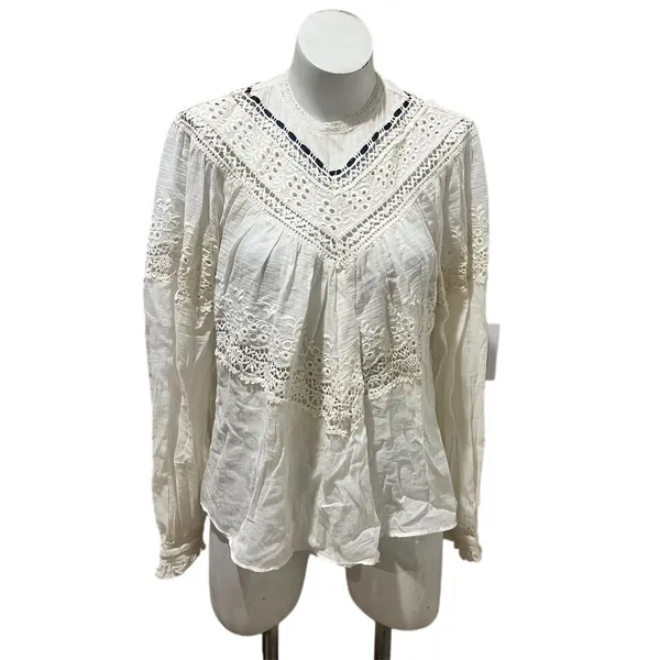 Free People Abigail Victorian Eyelet Top Ivory Blouse Size M - Image 2