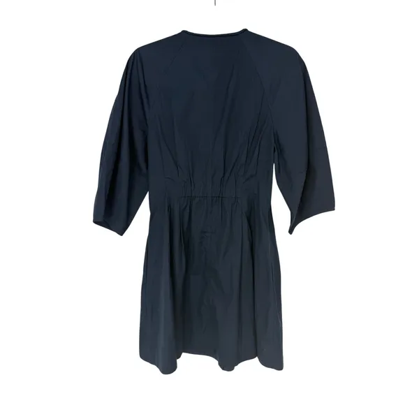 Madewell Sculptural-Sleeve Pleated Mini Dress Navy Cotton Button Front Size 2 - Image 4