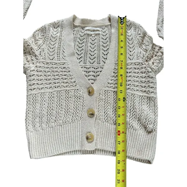Anthropologie Pointelle Knit Cardigan Sweater Cream Cotton Open Knit Womens XS - Image 8
