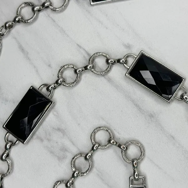 Womens Black Faceted Rhinestone Silver Tone Chain Belt Large (L/XL) ✨ - Image 8