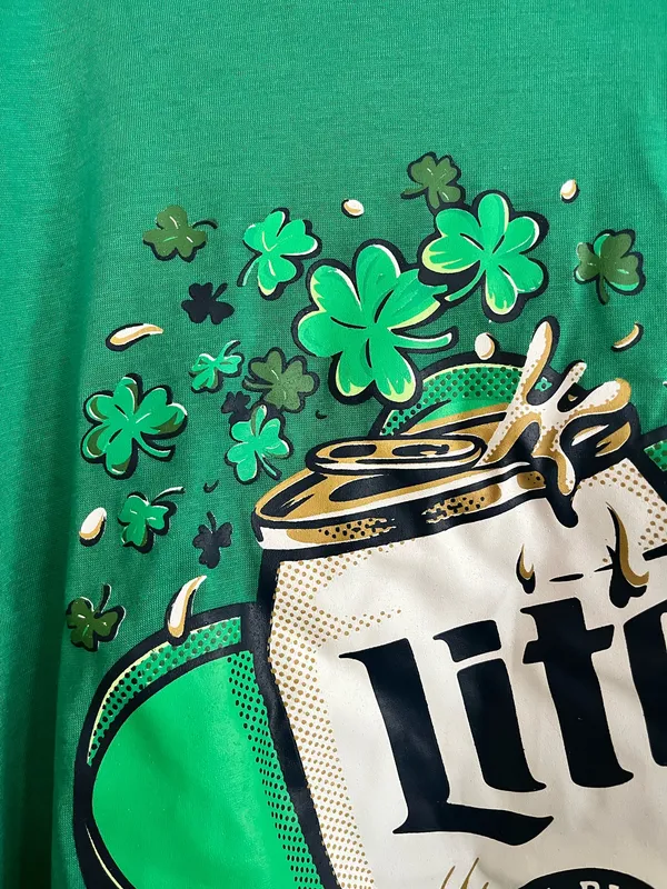 Green St Patrick’s Day Miller Light Tee Size L - Image 2