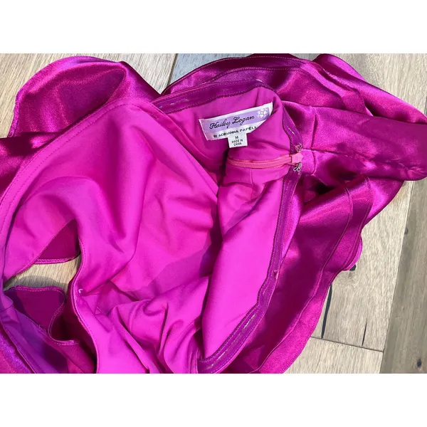 Hailey Logan by Adrianna Papell Satin One Shoulder Ruffle Dress Size M Pink - Image 8