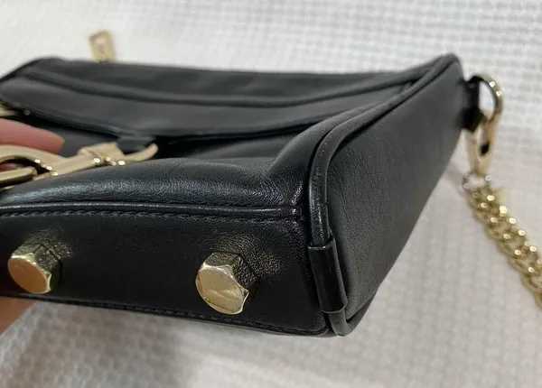 Rebecca Minkoff Mini M.A.C Leather Crossbody Bag Black/Light Gold - Image 8