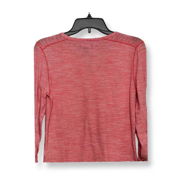 Lucky Brand Womens Henley Shirt RedWhite Stripe Roll Tab Sleeve Pockets S - Image 5