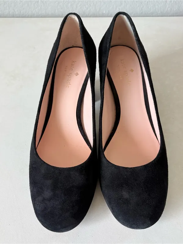 Kate Spade Black Suede Pumps Sparkling silver glitter Block Heel Womens Size 7.5 - Image 2