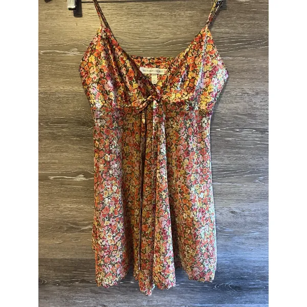 Victoria’s Secret Orange Yellow Floral Slip Dress Size XS Bow Straps Sexy Sheer - Image 2