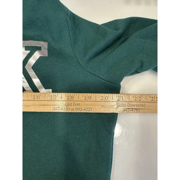PINK Victoria’s Secret Green Zip Hoodie Silver Spellout Graphic Y2K Style Size M - Image 8