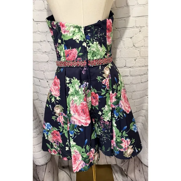 Morilee prom dress Floral navy blue strapless mini dress With Sequin Accents 10 - Image 6