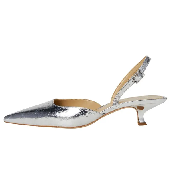 Michael Michael Kors Womens Shiny Luna Kitten Sling Pumps Silver Gray 6.5M - Image 10