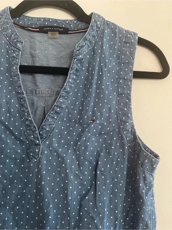 Tommy Hilfiger Cotton Chambray Polka Dot Mini Shift Dress 8 Coastal Euro Summer - Image 3