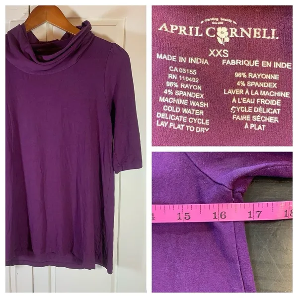 April Cornell Cottagecore Turtleneck Top Womens XXS Pink Knit Short Sleeve‎ Puff - Image 2