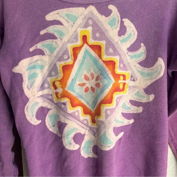 Vintage 70s 80s purple batik thermal top Size Small - Image 5