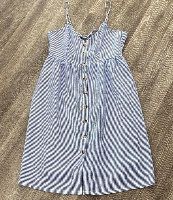 H&M button front midi dress striped blue white coastal sundress 10 large - Image 3
