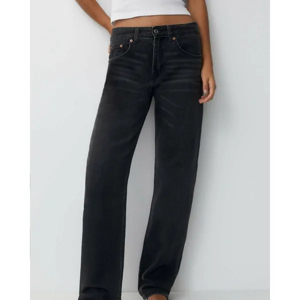 NWT black Pull & Bear Mid Waist Straight Leg Jeans Size 0 - Image 3