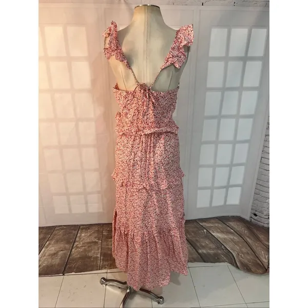 Petal & Pup Red White Deep V-Neck Ruffled Tiered Cutout Back Maxi Sundress Sz 8 - Image 7