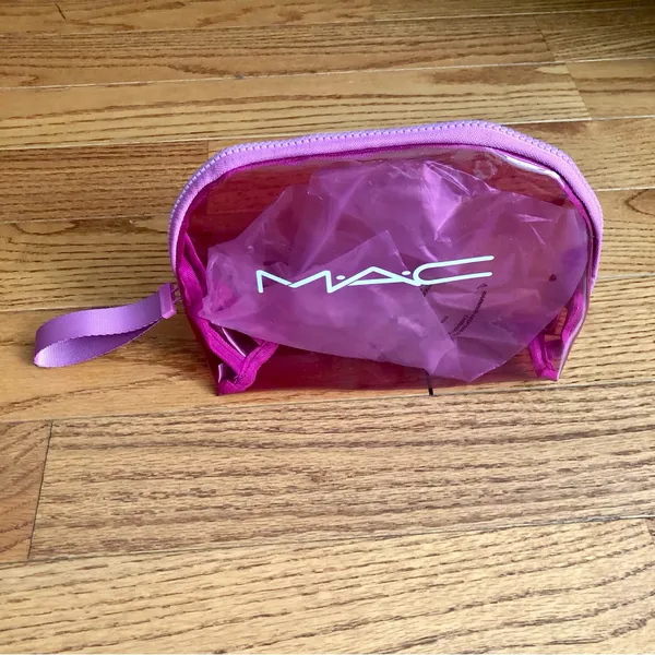 MAC Cosmetics Makeup Clear Polyurethane Pink Makeup Bag Pouch NWOT - Image 6