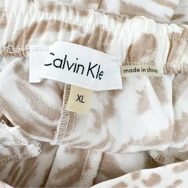 Calvin Klein White Tan leopard Animal Print Lightweight Flowy Pants sz XL - Image 9