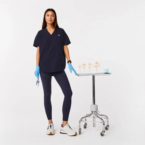FIGS Navy Halle V-Neck Short Sleeve Tunic Scrub Top - Image 3
