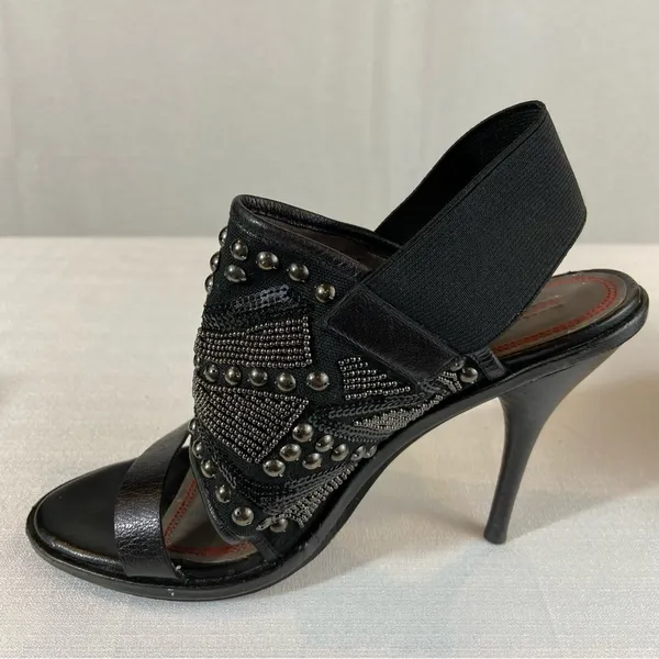 Miss Sixty Sade Stiletto Heels Black Leather Studs Jeweled Slingback Size 38 - Image 10
