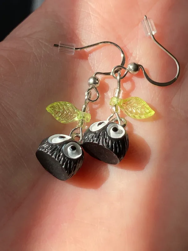 Handmade Kawaii fairy cottage style soot dangle earrings 🍃🌀🌳 - Image 5