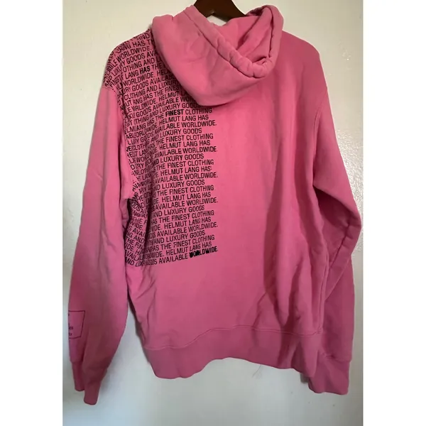 Helmut Lang "Inside Out" Repeat Text Logo Hoodie – Pink‎ (Size L) - Image 3