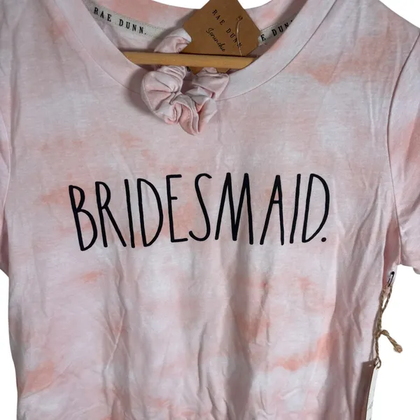Rae Dunn Bridesmaid Pink Tie Dye T-Shirt and Scrunchie Set Small WX2679-651-NPA - Image 2