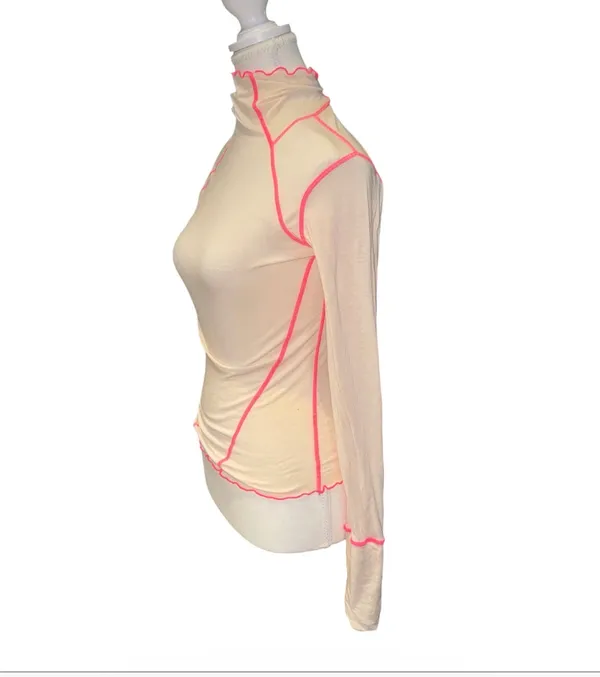 Free People Movement Sheer high mock neck top with hot pink detailing - Image 2