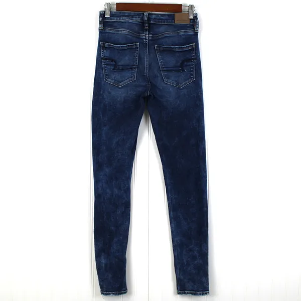 AEO Womens 4 Super Hi-Rise Jegging Distressed‎ Dark Wash Stretch Hipster Grunge - Image 3