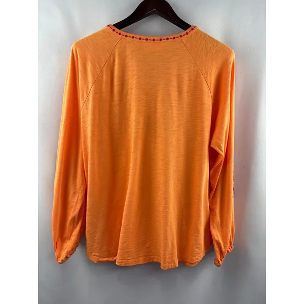 Women’s Belle Boho Kim Gravel XL Bright Orange Embroidered Blouse - Image 3